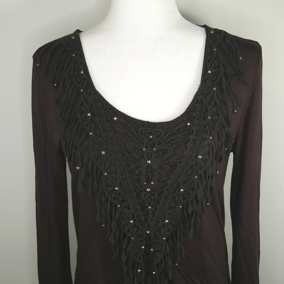 Vintage Tribal Women's Top Size M Long Sleeve Front Fringe - Picture 2 of 8